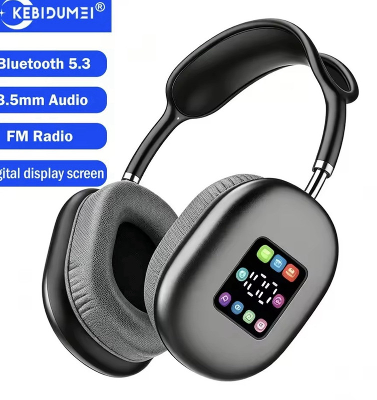 KEBIDUMEI Bluetooth 5.3 Over-Ear Headphones w/ Touch Display, ANC, FM