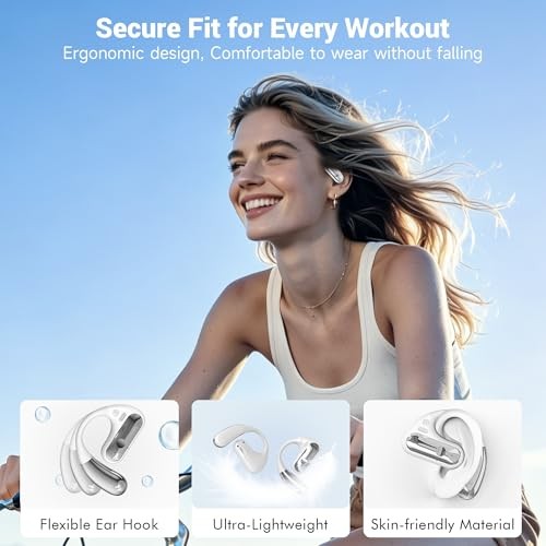 Open Ear Headphones, Bluetooth 5.4 Wireless Earbuds with Ear Hooks, off white gallery