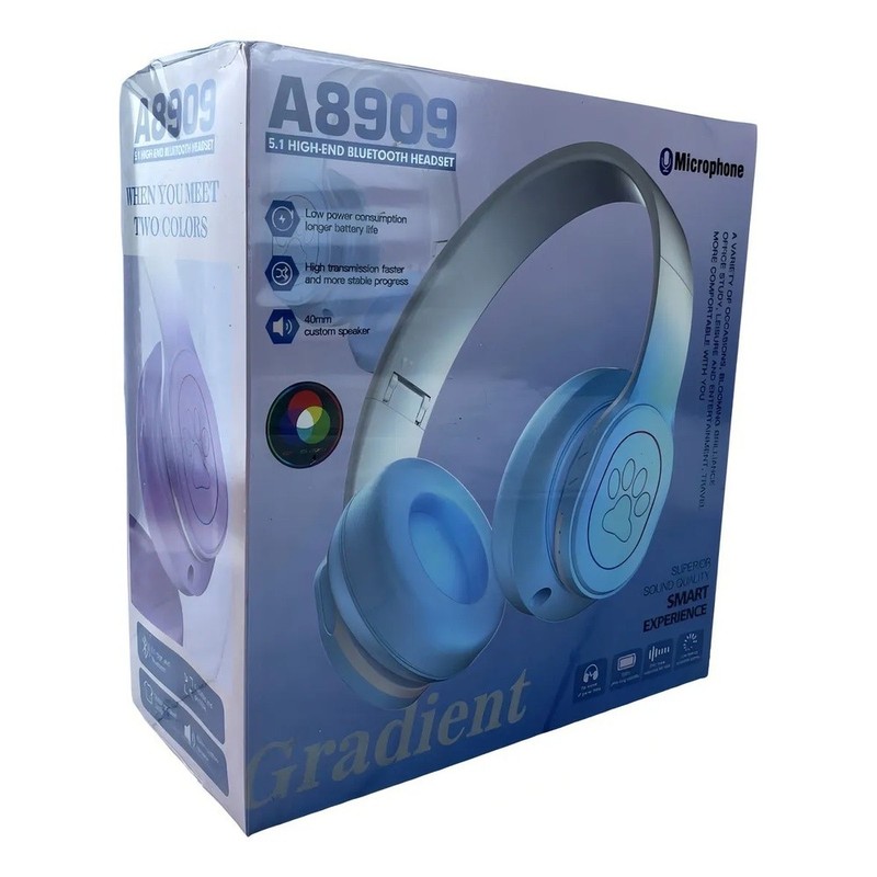 Blue A8909 Bluetooth RGB Light Headphones Removable Microphone HiFi