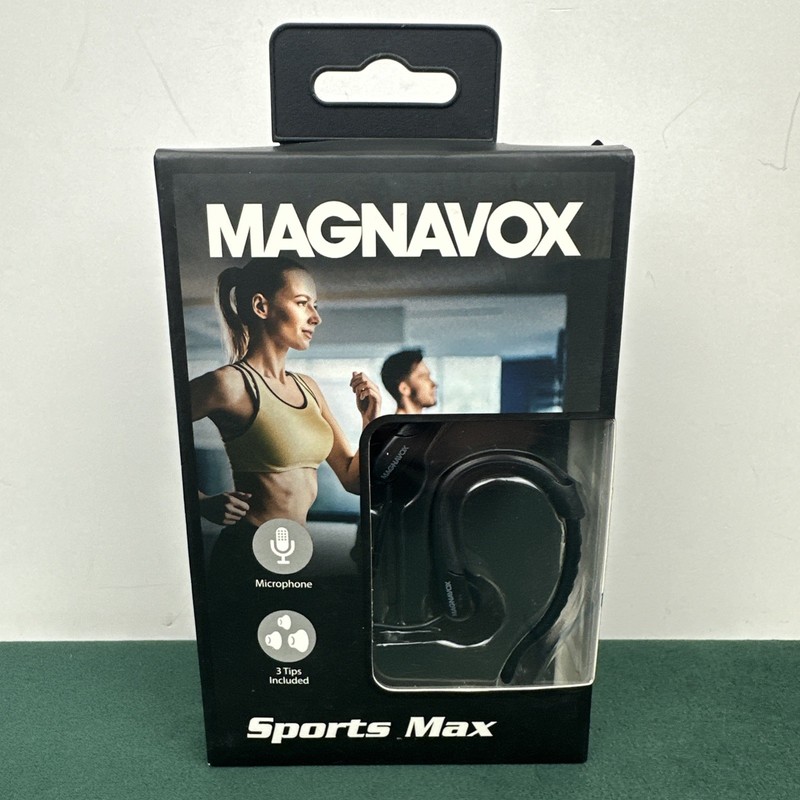 Magnavox Sports Max Wired Ear Hook Earbuds w/ Mic Handsfree 3 Tips NEW