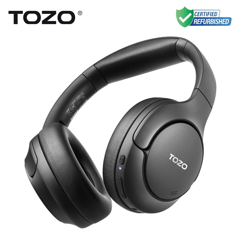 TOZO HT2 Hybrid Active Noise Cancelling Over Ear Headphones, Black (Renew)