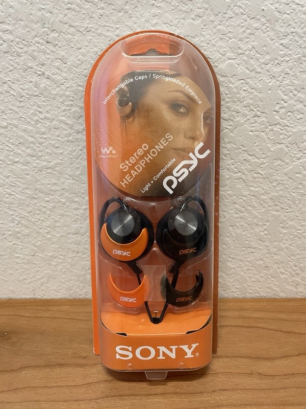 NEW Sony MDR-Q23LP Psyc Clip-On Headphones Orange Black Vintage Walkman NOS
