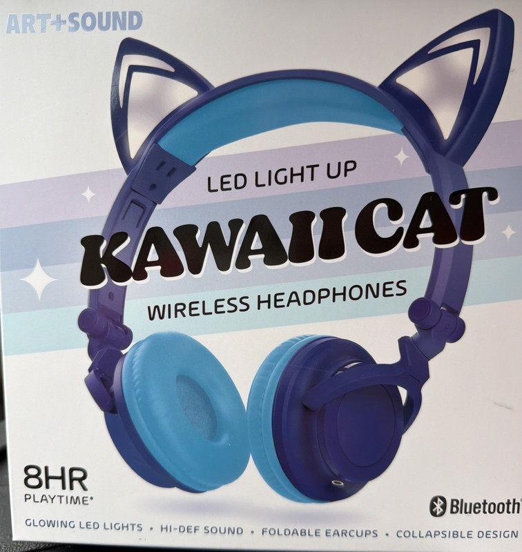 Art+Sound Kawaii Cat LED Light Up Wireless Headphones Microphone Bluetooth NEW