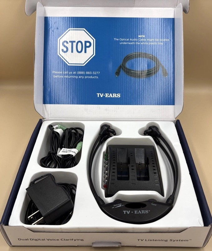 TV Ears 5.0 Dual Wireless TV Listening System Complete In Box 2 Headsets CIB