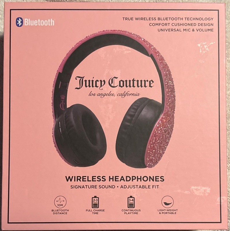 New Juicy Couture Wireless Headphones Bedazzled Gems Pink Bluetooth Electronics