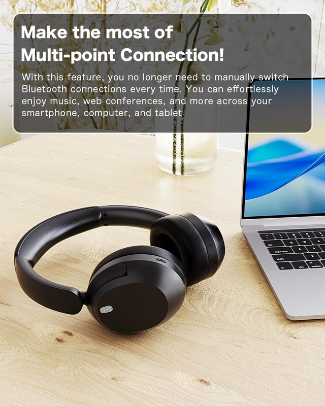 KIMHOST T30 Active Noise Cancelling Headphones, 120Hrs Playtime Bluetooth 5.3... gallery