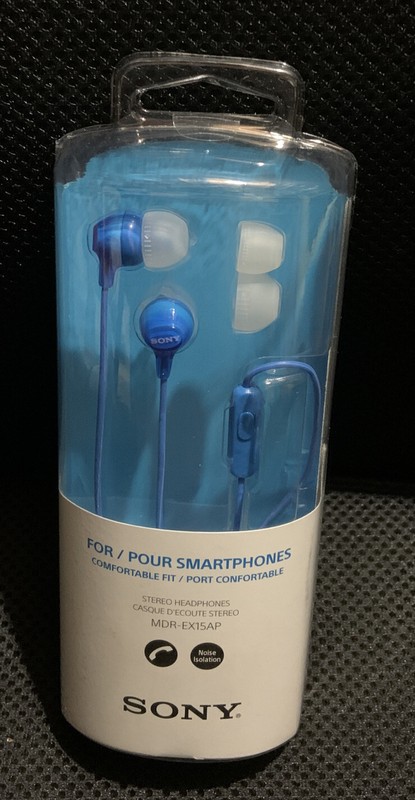 SONY MDR-EX15AP AUTHENTIC HEADPHONES NOISE ISOLATION HANDS FREE PHONE CALLS BLUE