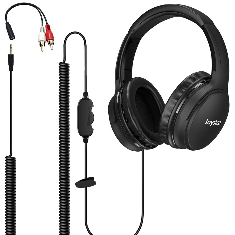 19.5Ft / 6M Extra Long Cord Headphones for TV PC with Volume Control, Spring Coi