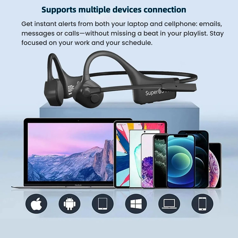 Bone Conduction Headphones with Boom Mic Bluetooth Open Ear Wireless Computer He gallery