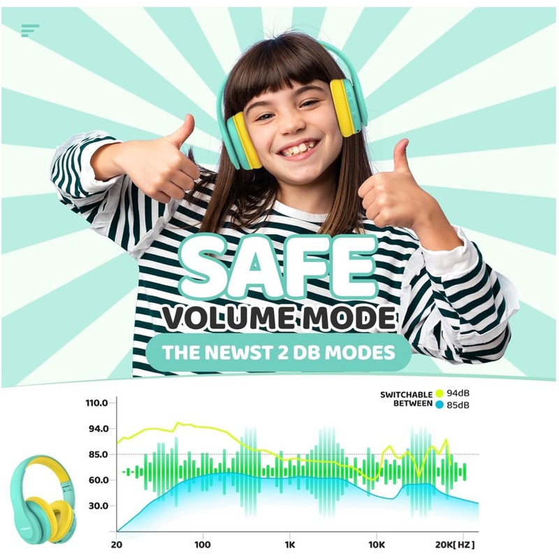 Volume Limited Kids Bluetooth Headphones, 60H Playtime-Green