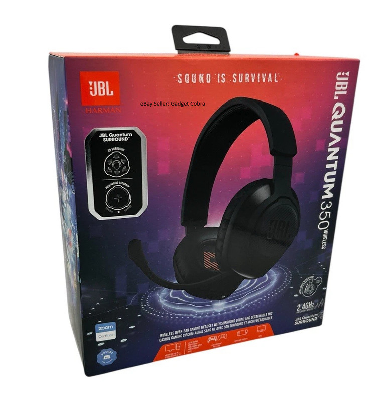 New JBL QUANTUM 350 Wireless PC Gaming Headset Detachable Boom Mic