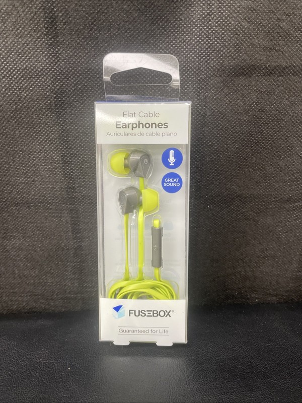 FuseBox Earbuds Wired Built In Mic Flat Cable (yellow/green) 190-0927-FB2