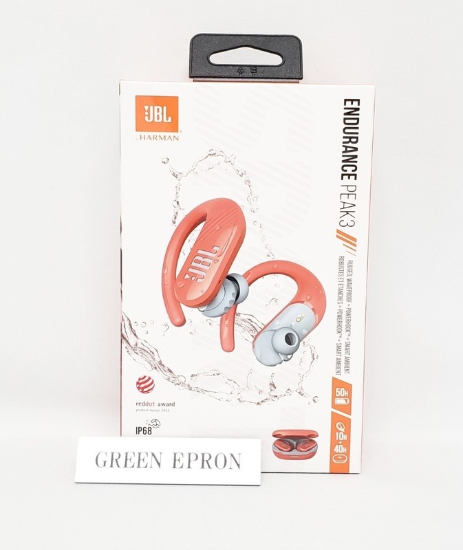 JBL Endurance Peak 3 Bluetooth Wireless Earbuds Noise Cancelling Coral orange