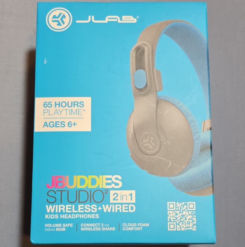 JLab JBuddies Studio2 2-in-1 Wireless/Wired Kids Headphones Blue/Gray