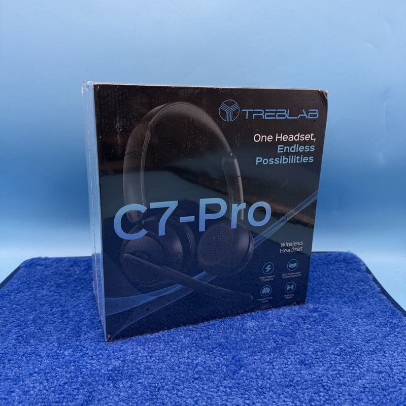 Treblab C7-Pro Noise Canceling Stereo Computer Headset, Bluetooth, Black