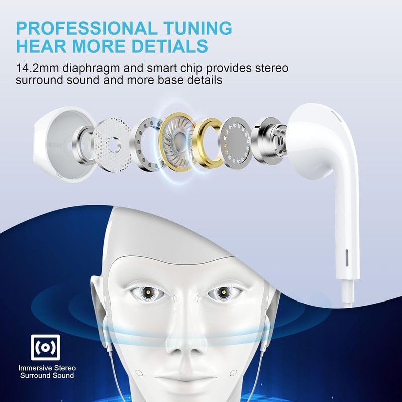 Ergonomic Semi-In Ear Wired Earbuds with Clear Sound & Remote Control - 2 Pack gallery