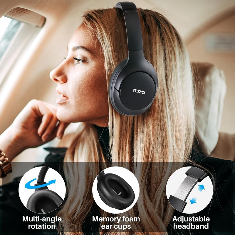 TOZO HT2 Hybrid Active Noise Cancelling Over Ear Headphones, Black (Renew) gallery