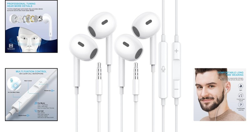Wired Earbuds with Clear Microphone & HiFi Stereo Sound for All Devices (2 Pack) gallery