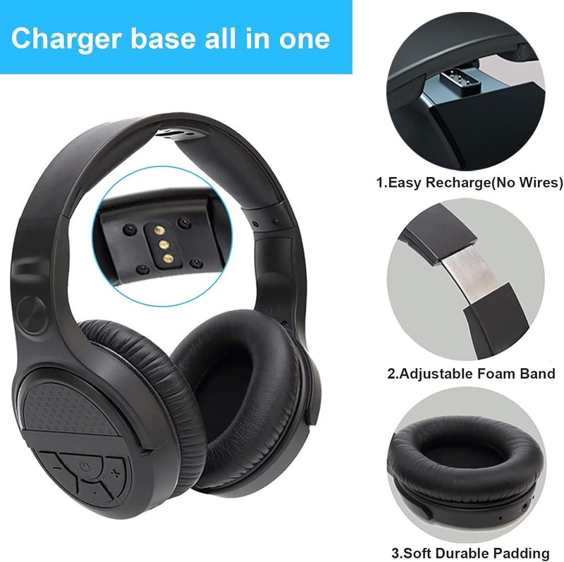 Wireless TV Headphones 2.4GHz w/ Optical RCA Transmitter Dock gallery