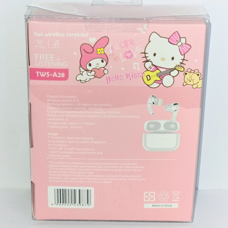 HELLO KITTY PINK WIRELESS EARPHONE SET with Case and Keychain NEW IN BOX gallery