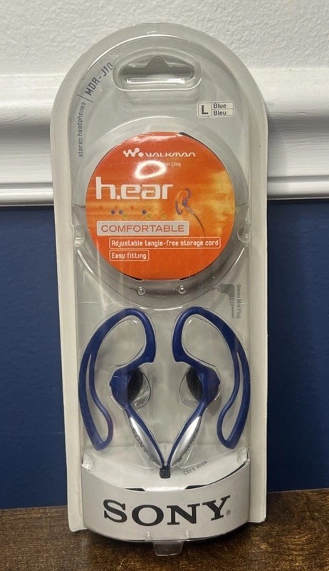Vintage 2001 Sony MDR-J10 Vertical In Ear Clip On Headphones Blue Large New