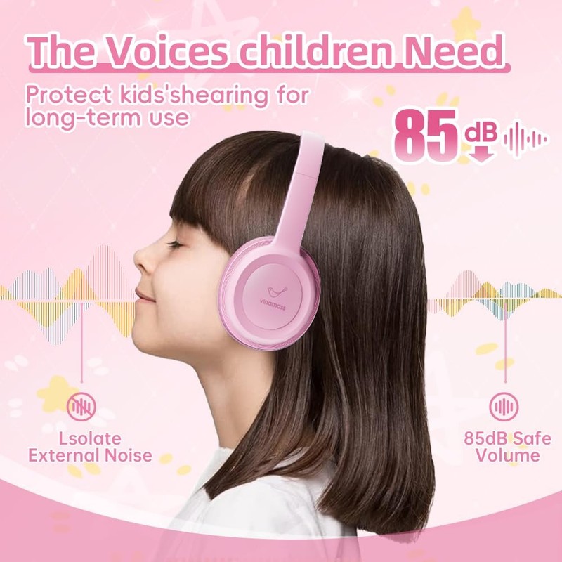 Pink Kids Bluetooth Wireless Headphones 30H Playtime 85dB Volume Limiter gallery