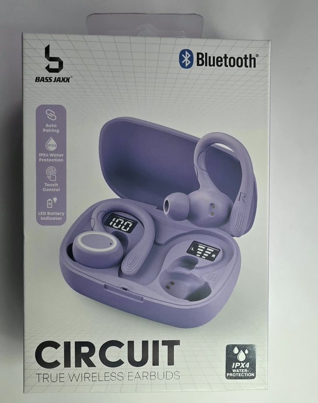 Bass Jaxx Circuit TWS Wireless Earbuds Purple Sport Gym Running Waterproof