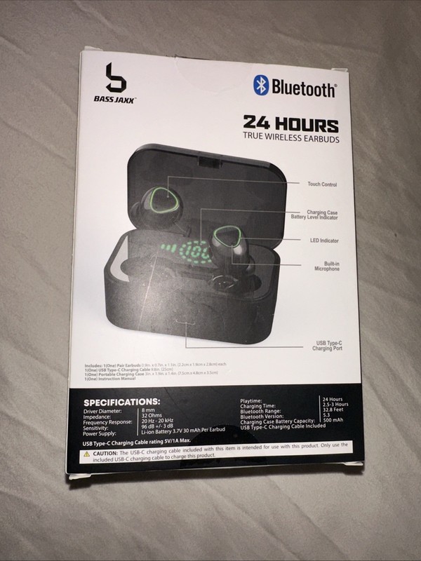 Bass Jaxx 24 Hours True Wireless Bluetooth Earbuds Black Touch Control w/ Mic gallery