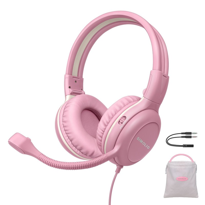 SIMOLIO 4 color Kids Headphones & Boom Microphone for School – iPad, PC, Laptop