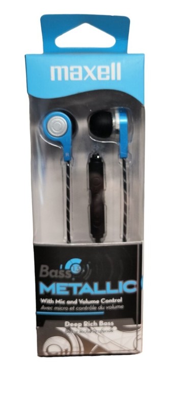 Maxell Bass 13 Metallic Earbuds with Mic & Volume Control Blue Deep Rich Bass