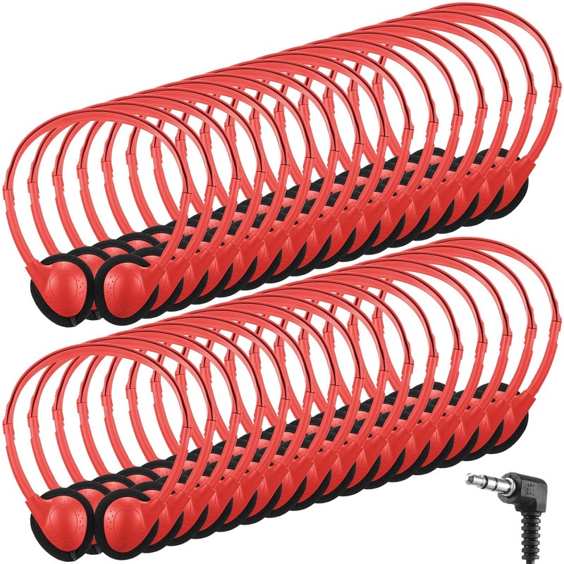 10 PCS Red Bulk Wired Classroom Student Headphones 3.5mm Jack Adjustable