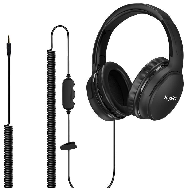 19.5Ft / 6M Extra Long Cord Headphones for TV PC with Volume Control, Spring Coi