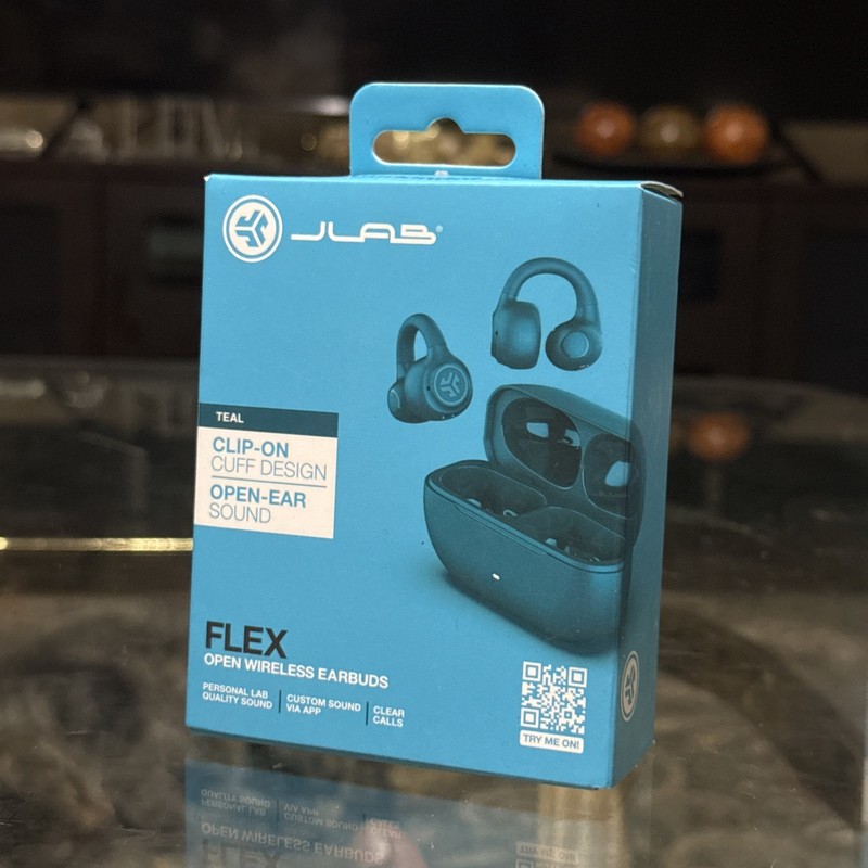 JLab Flex Open Wireless Earbuds Teal Clip-On Cuff Bluetooth Touch Controls-New