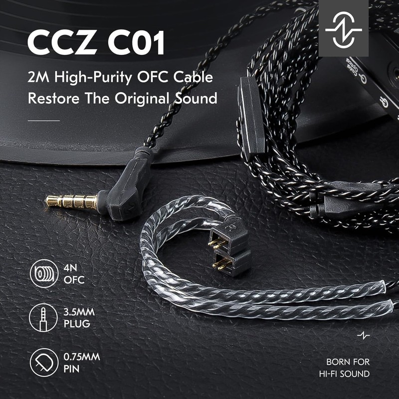 KZ ZS10 PRO Cable 2M IEM in Ear Monitor with QDC 3.5MM, Dark gallery