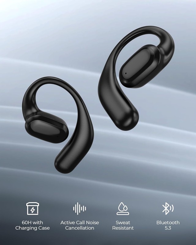 LeMuna Open Ear Earbuds with Earhooks, 60 Hours Playtime, Sweat Resistant, Black gallery
