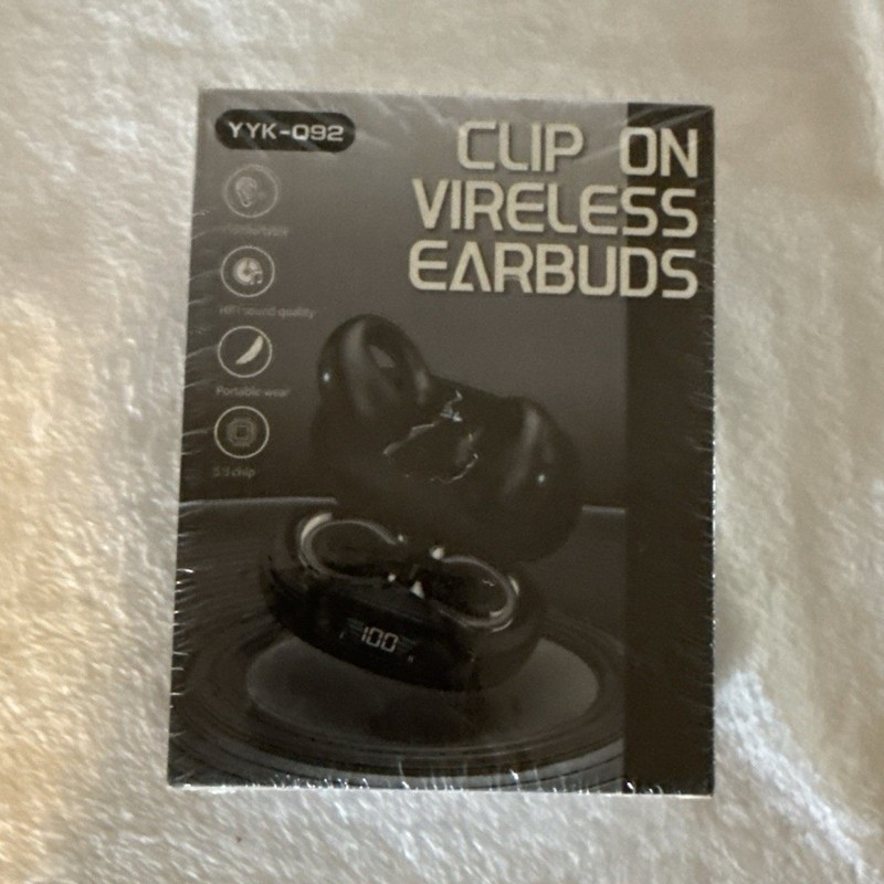 YYK-Q92 Clip-On Bluetooth Wireless Earbuds w/ Built-In Microphone, Black