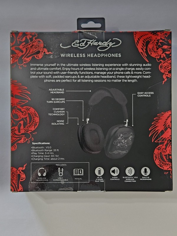 Ed Hardy Black Skull Tattoo Wireless Headphones w Bluetooth Love Kills Slowly gallery