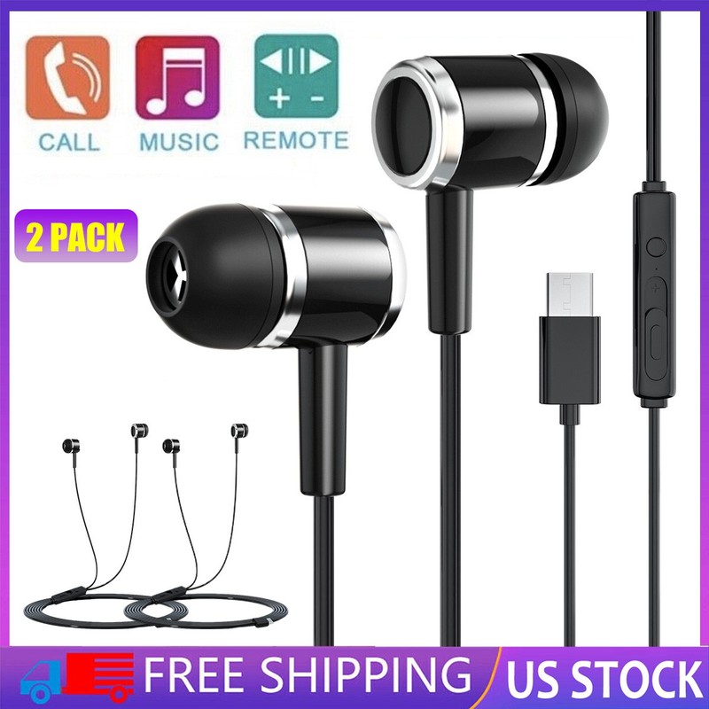 2 PACK Type C Headphones Earbuds In Ear Earphones w/ Mic For Samsung Galaxy S23