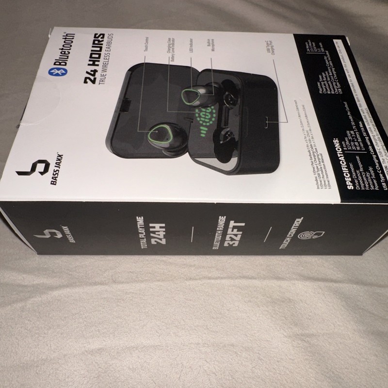 Bass Jaxx 24 Hours True Wireless Bluetooth Earbuds Black Touch Control w/ Mic gallery
