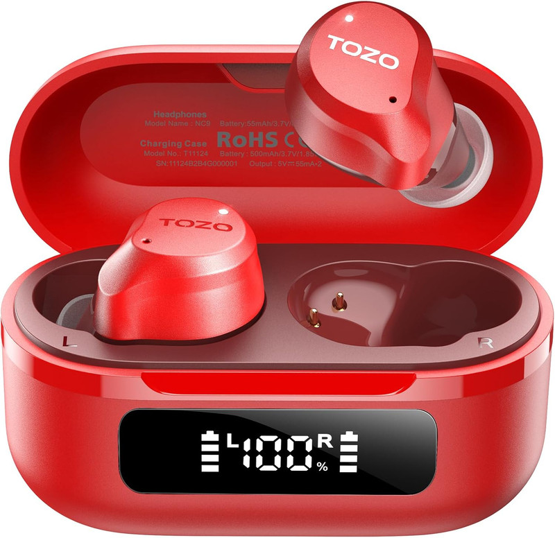 NC9 Hybrid Active Noise Cancelling Wireless Earbuds, 6 Mics ENC Clear Call, IPX8