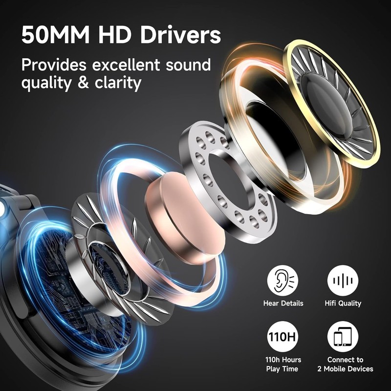 Bluetooth Over Ear Headphones Wireless Wired Stereo Deep Bass 50mm Drivers gallery