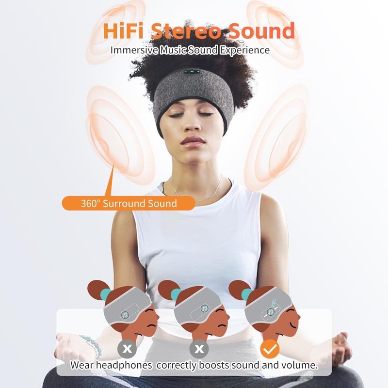 Sleep Headphones Bluetooth 6.0 Headband, 20H Playtime Headband Headphones wit... gallery