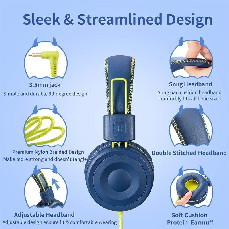M1 Kids Blue Wired Headphones Foldable Adjustable Stereo 3.5mm Jack Cord gallery