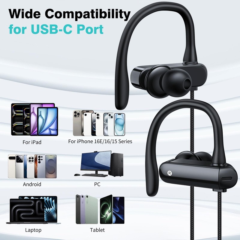 USB C Headphones Over Ear Hook Kids Sport Wired Earbuds with Loop Mic for Sam... gallery