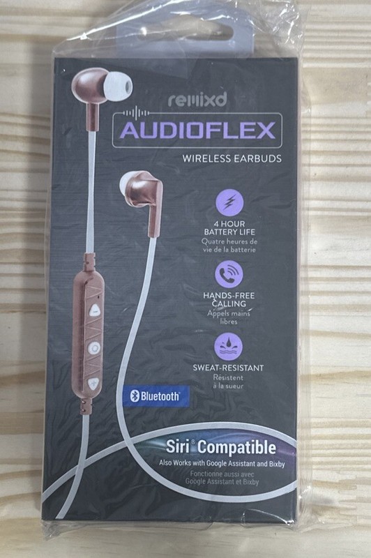 Audioflex Rose Gold Bluetooth Wireless Earbuds Sweat Resistant Rapid Charge Siri