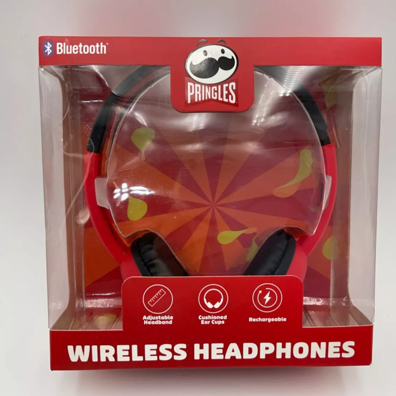 Pringles Wireless Headphones Bluetooth Rechargeable Cushioned Cup Red Black NEW