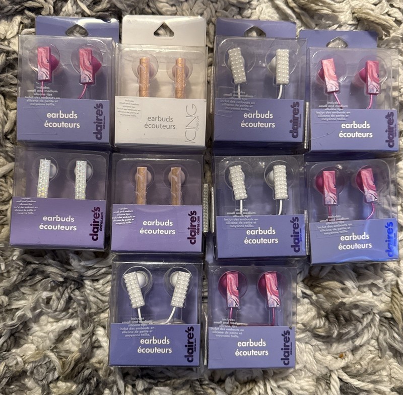 (10x) Claire’s Girls Wired Earbuds Lot Pink White Pearl Mermaid Theme New NIB