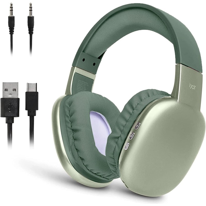 Green Ultra Wireless Bluetooth Headphones with Mic 10Hr Playtime SD Slot
