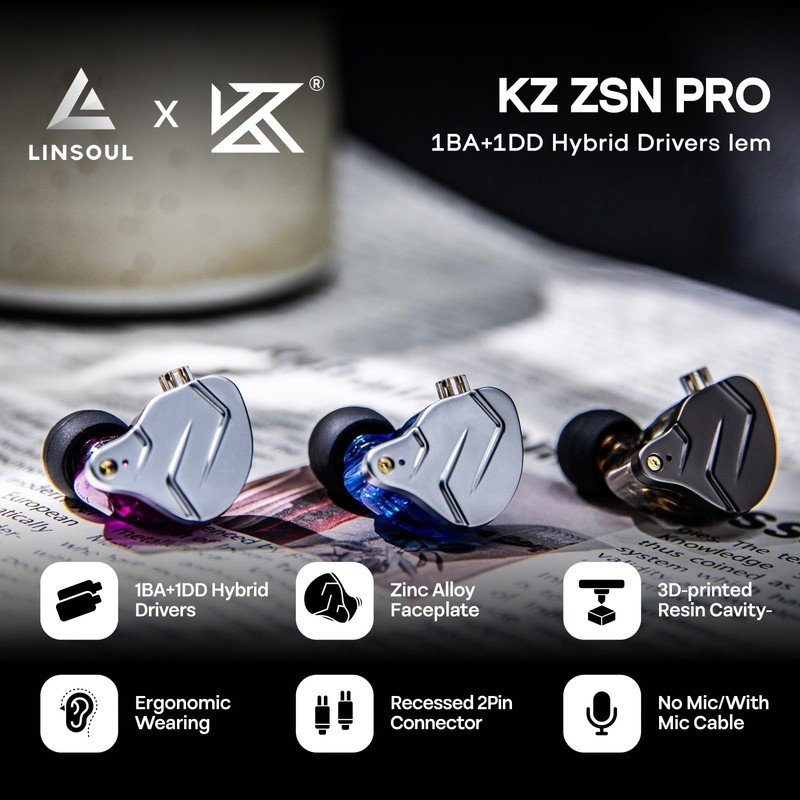 Linsoul KZ ZSN Pro Dual Driver 1BA+1DD Hybrid Metal Earphones Hifi In-Ear Monito gallery