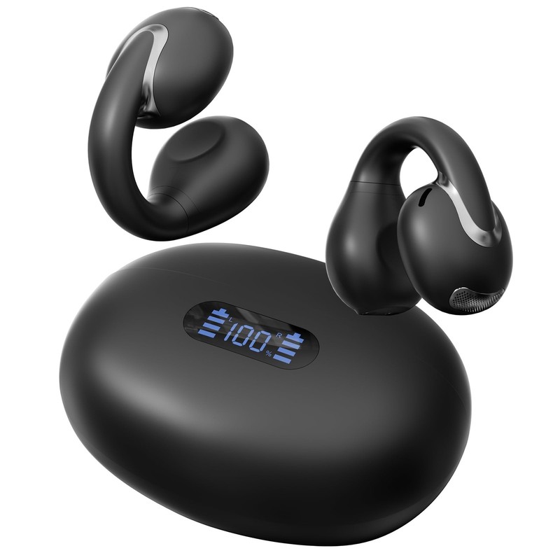 IAMJOY AI Language Translation Earbuds Two-Way Translator Open Ear Clip-On Black